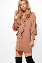 Boohoo Rita Ruffle Western Shirt Dress Spice