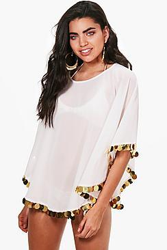 Boohoo Eva Coin Trim Beach Cover Up