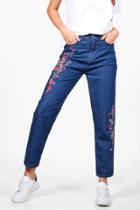 Boohoo Beth Floral Embroidered Jeans Blue