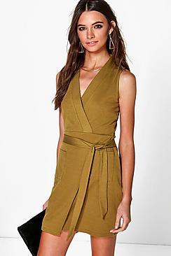 Boohoo Aileen Obi Tie Sleeveless Wrap Dress
