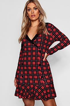 Boohoo Plus Tartan Ruffle Hem Blazer Dress