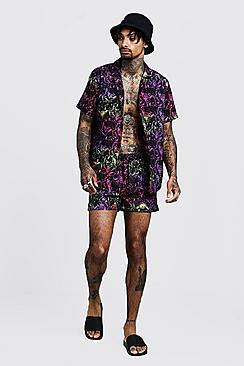 Boohoo Abstract Print Shirt & Swim Set