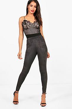 Boohoo Lucie Seam Front Suedette Leggings