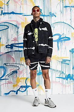Boohoo Quavo Oversized Black Tie Dye Denim Jacket
