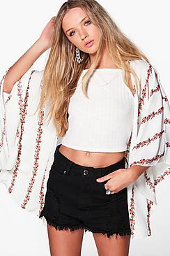 Boohoo Tia Floral Stripe Kimono