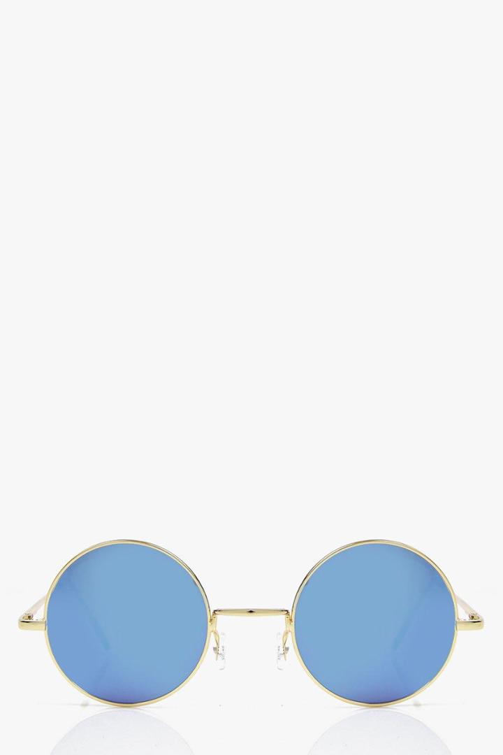 Boohoo Sarah Round Mirrored Sunglasses Blue