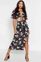Boohoo Lemon Print Wrap Top & Split Midaxi Skirt Co-ord