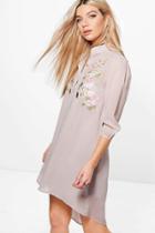 Boohoo Boutique Anouk Embroidered Shirt Dress Grey