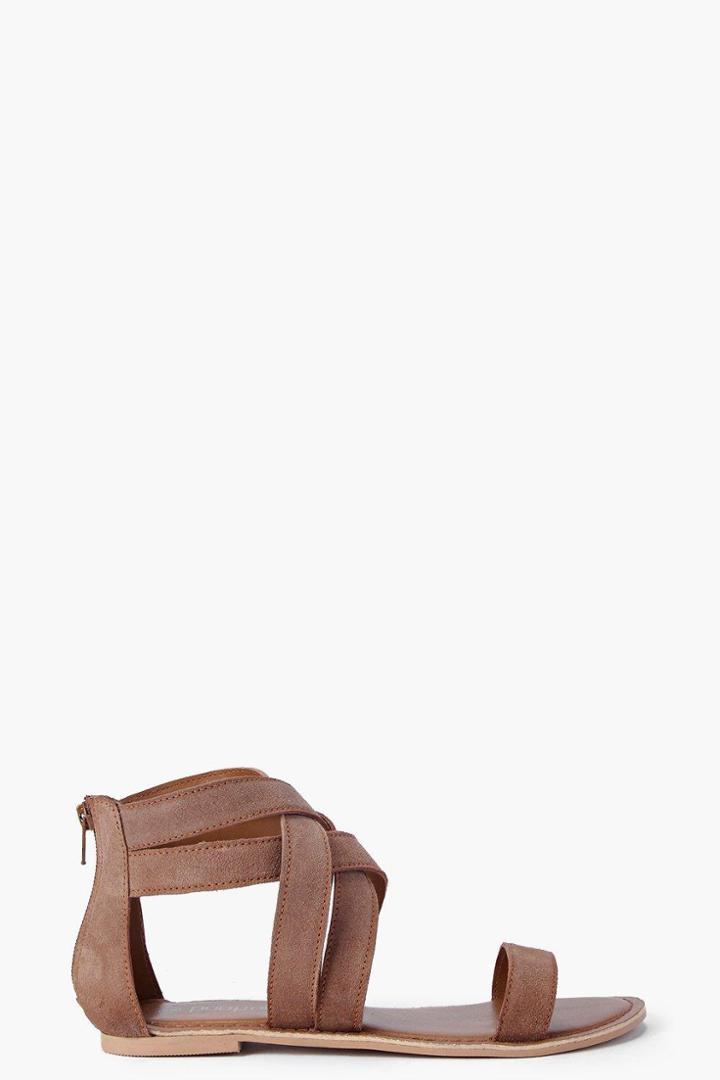 Boohoo Boutique Erin Multi Strap Gladiator Suede Sandal Tan