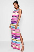 Boohoo Steph Multi Stripe Thigh Split Maxi Dress