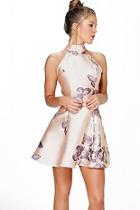 Boohoo Silvia Sateen Butterfly Print Fit And Flare Dress