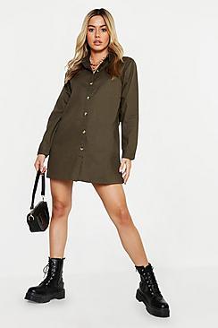 Boohoo Petite Oversized Utility Shirt Dress