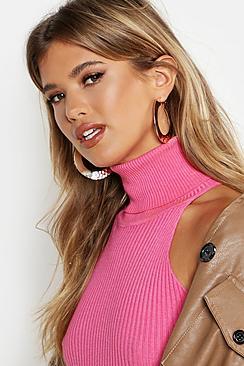 Boohoo Half Hammered Gold Hoop Earrings