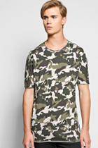 Boohoo Oversized Longline Camo T Shirt With Raw Edge Beige