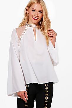 Boohoo Nadia Crochet Back Woven Blouse