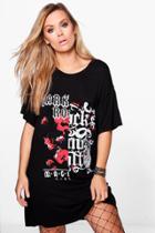 Boohoo Plus Georgia Slogan Print T-shirt Dress Black