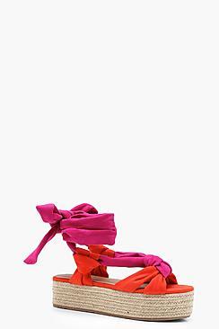 Boohoo Contrast Bright Wrap Strap Espadrille Flatforms