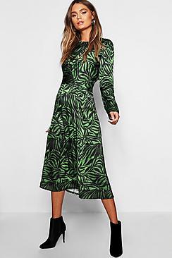 Boohoo Satin Zebra Twist Front Midi Dress