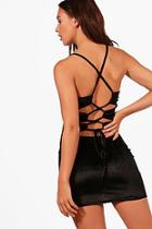 Boohoo Petite Lucy Velour Rib Lace Up Back Dress