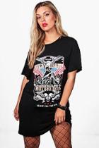 Boohoo Plus Caty 'west Coast Motorcycle' Print Tshirt Dress