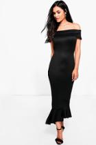 Boohoo Bai Oversized Bardot Peplum Hem Maxi Dress Black