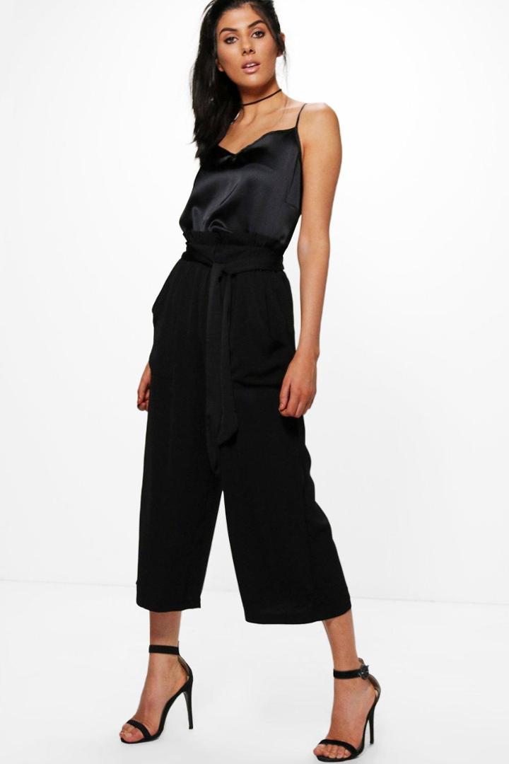 Boohoo Avianna Paperbag Waist Pocket Side Culottes Black
