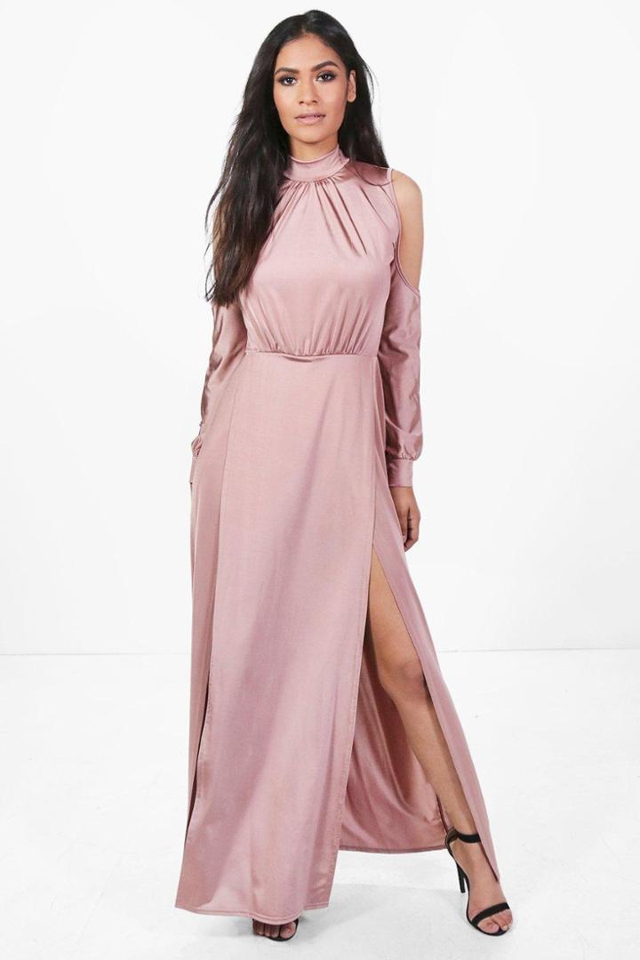 Boohoo Gracie Slinky High Split Maxi Dress Rose