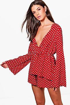 Boohoo Ray Polka Dot Top & Short Woven Co-ord Set