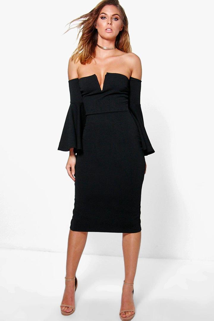 Boohoo Becky Off Shoulder Midi Bodycon Dress Black