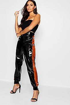 Boohoo Side Stripe Vinyl Joggers
