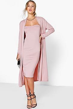 Boohoo Casandra Bandeau Dress & Duster Co-ord Set