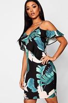 Boohoo Palm Print Cold Shoulder Bodycon Dress