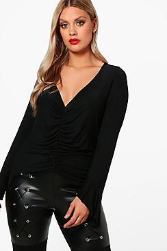 Boohoo Plus Karina Rouched Frill Detail Top
