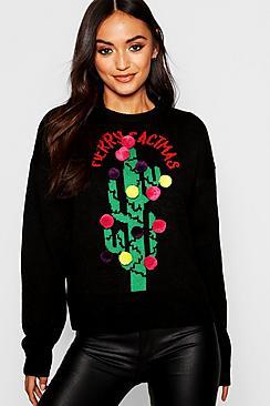 Boohoo Petite Merry Cactmas Christmas Jumper