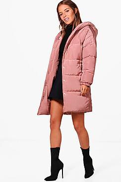 Boohoo Petite Gracie Hooded Dip Back Padded Coat