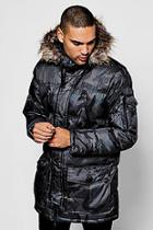 Boohoo Quilted Parka Jacket With Faux Fur Hood
