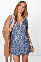 Boohoo Petite Amy Deep V Neck Printed Shift Dress