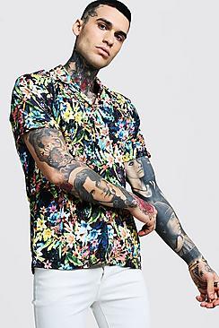 Boohoo Bright Floral Print Short Sleeve Revere Shirt
