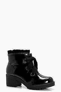 Boohoo Lilly Frill Lace Front Chunky Chelsea Boots