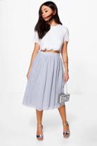 Boohoo Sophia Woven Lace Top & Contrast Midi Skirt Co-ord Grey