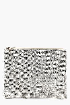 Boohoo Lucy Metallic Woven Clutch With Chain