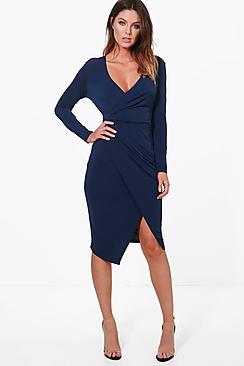 Boohoo Camilla Ruched Wrap Over Tailored Dress