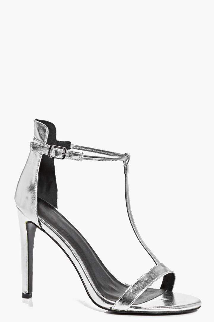 Boohoo Grace T Bar Stiletto Shoes Silver