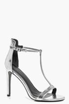 Boohoo Grace T Bar Stiletto Shoes Silver