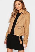 Boohoo Suedette Belted Biker Jacket