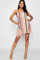 Boohoo Sara Square Neck Strappy Striped Cami Dress