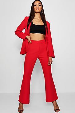 Boohoo Button Hem Detail Flare Trouser