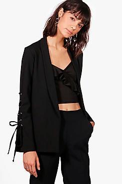 Boohoo Nicole Lace Up Sleeve Blazer