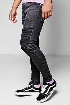 Boohoo Black Denim Biker Jeans In Skinny Fit