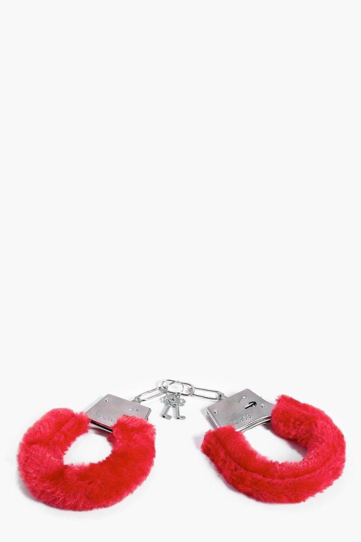 Boohoo Fluffy Love Hand Cuffs Red